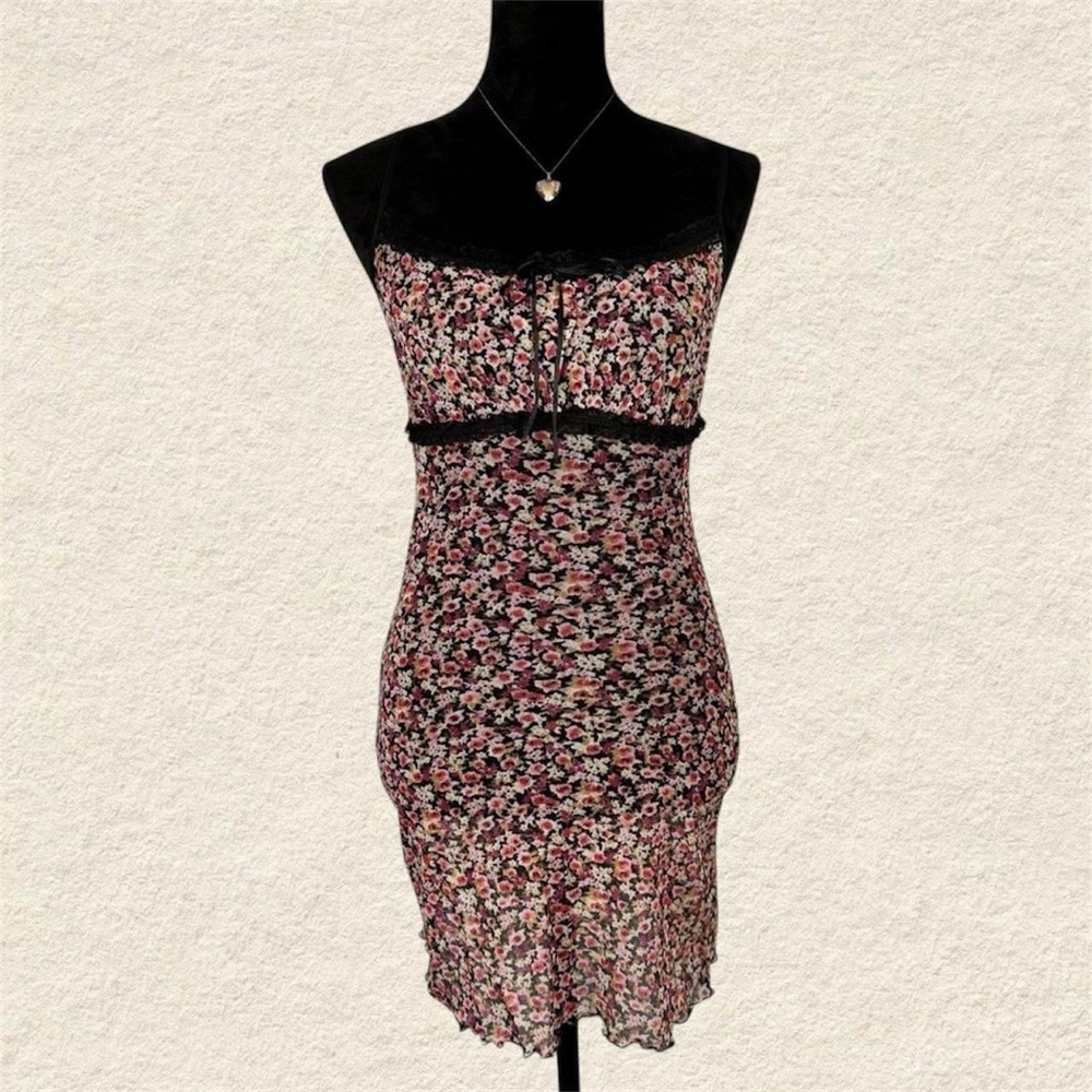 Victorias Secret Sheer Ruffled Floral Lace Trim Dress